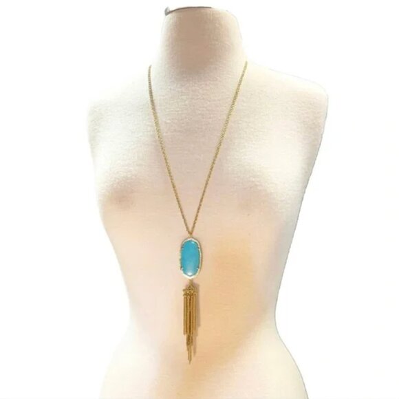Retired Kendra Scott Rayne Turquoise Stone Tassel Pendant Necklace - Picture 7 of 8